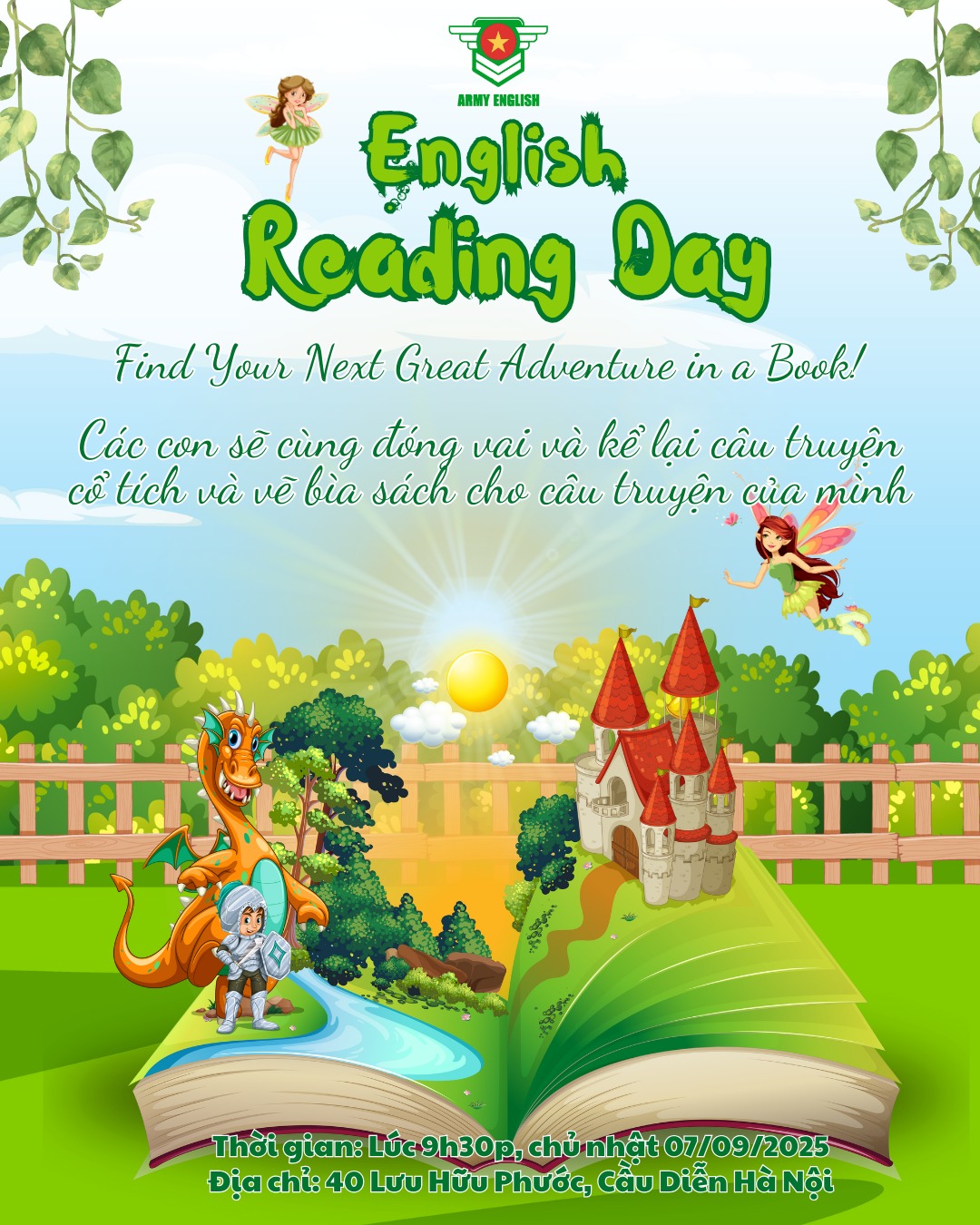🌟 ENGLISH READING DAY – Hành trình kể chuyện cổ tích cùng những “người kể chuyện nhí” tài năng tại Army English 🌟